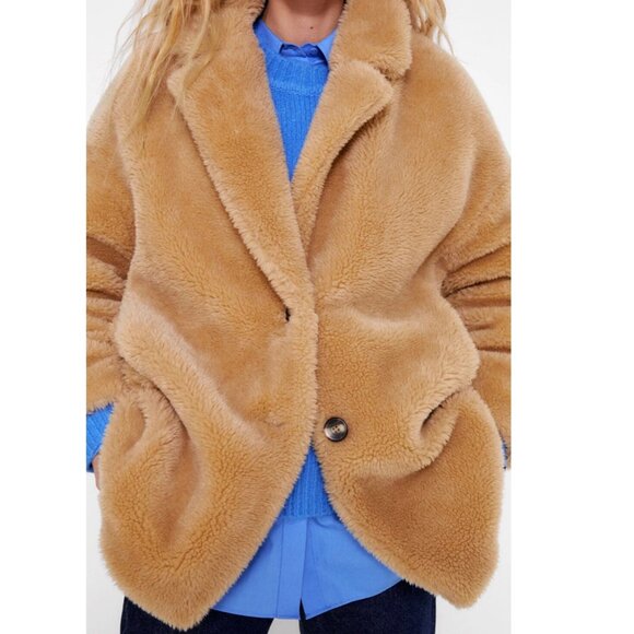 💋GORGEOUS!💋 ZARA FAUX FUR COAT IN LIGTH CAMEL - Picture 6 of 15